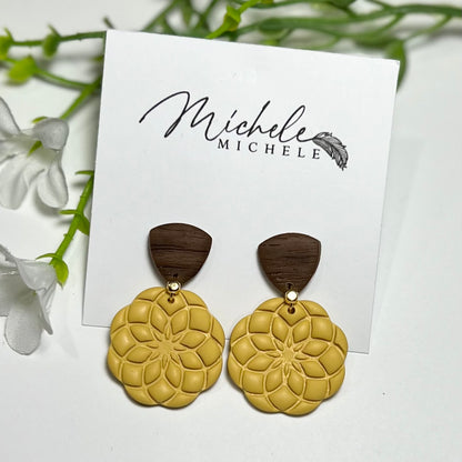 Mandala Flower Faux Wood Earrings