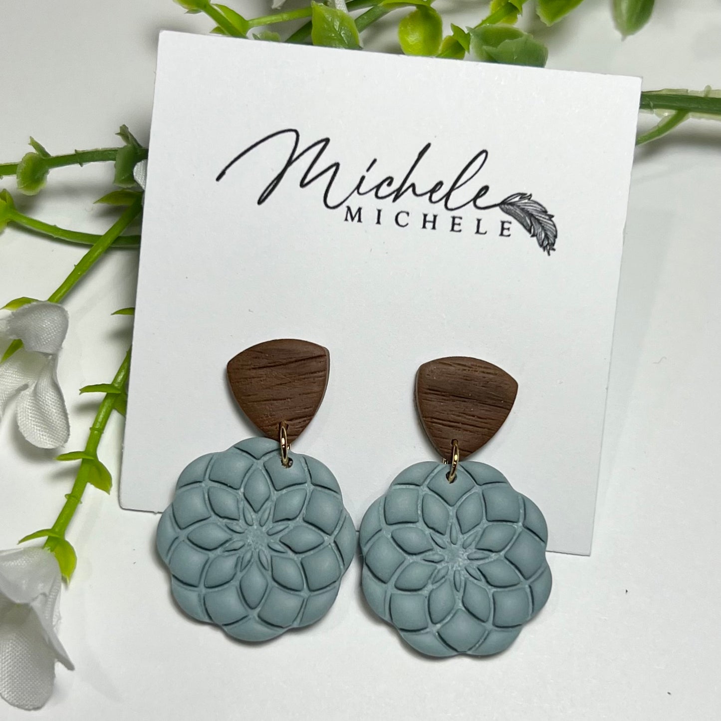 Mandala Flower Faux Wood Earrings