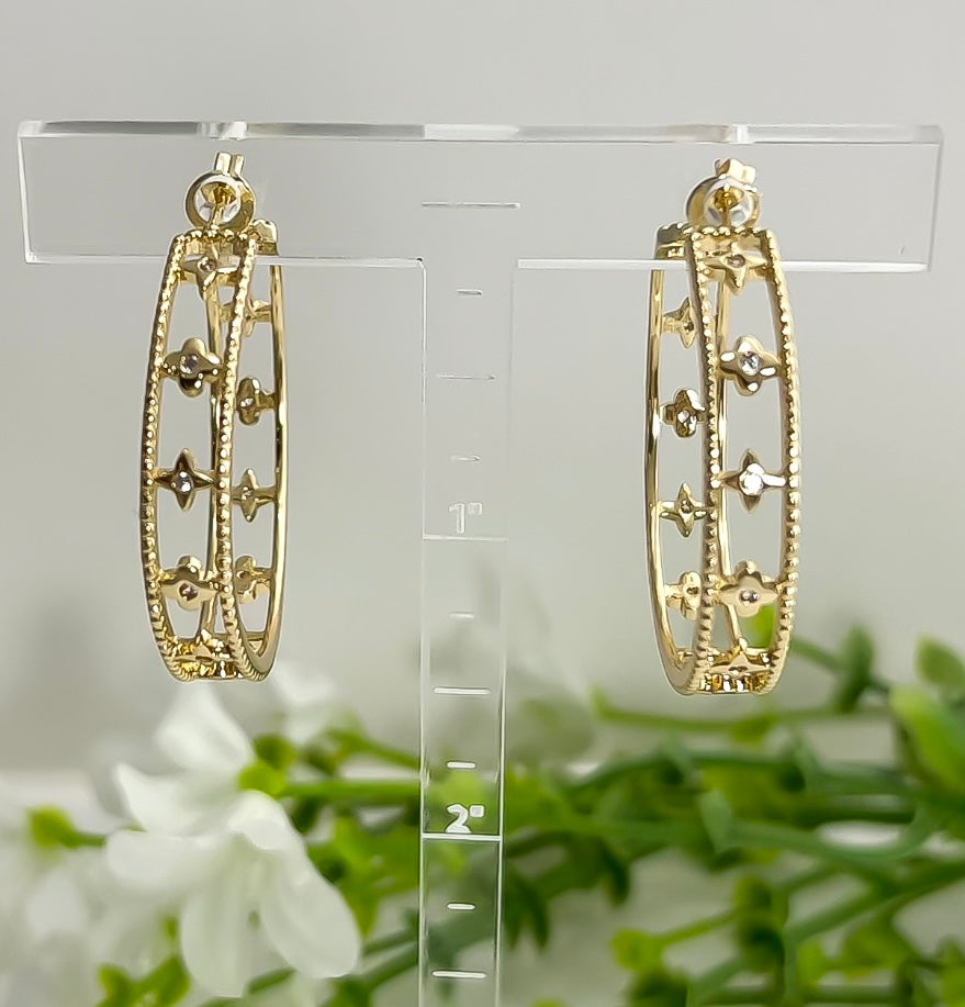 Filigree CZ Hoop Earrings