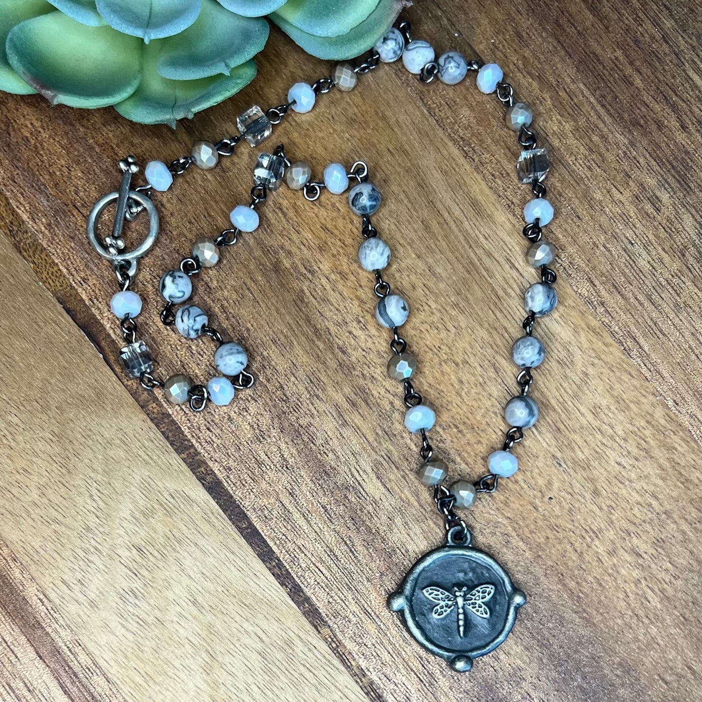 Double Sided Bird and Dragonfly Necklace