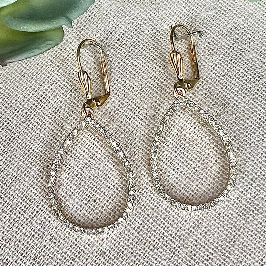 Gold and Rhinestone Teardrop Earrings