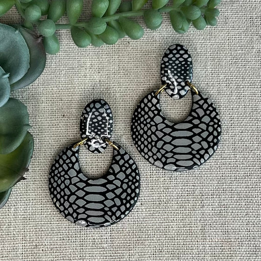 Snake Print Doorknocker Clay Earrings